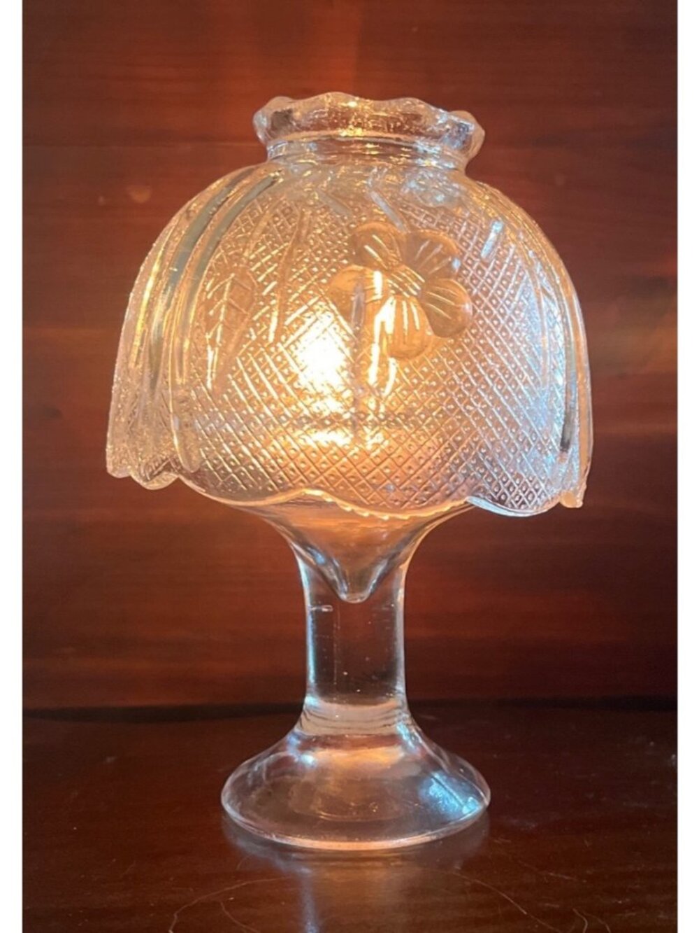 Vtg Indiana Glass 6" Tiara Fairy Lamp Floral & Diamond Pattern Candle Holder